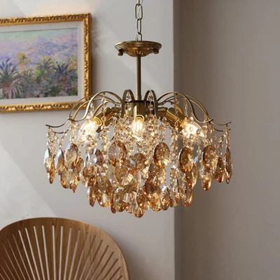 Lámpara Colgante Imperio Oro Cristal Transparente Ramificación Lámpara Luz Iluminación Cálida Foto 1 de 4