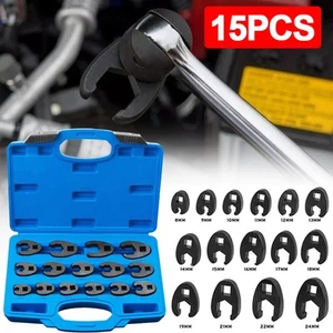 15X Crowfoot Wrench Set Metric Crows Foot 8-24mm Flare Nut Wrench Set Tool Kit - Picture 1 of 12