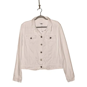 PAIGE NEW $199 White Denim Cropped Jean Jacket Button Down Large - Picture 1 of 3