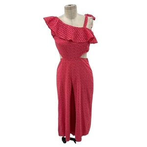 Tularosa x Revolve Belle Jumpsuit in Coral Pink One Shoulder Wide Leg Medium - Picture 1 of 14