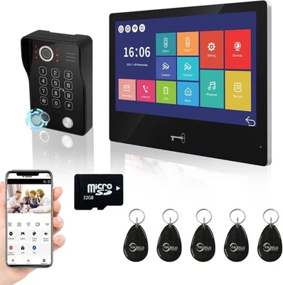 1080P Video Door Phone Apartment Doorbell Intercom System,10 Inch Wired Touch - Image 1 of 4