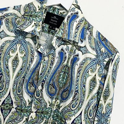 Hawes & Curtis Shirt Mens Medium M Black Label Paisley Blue White Long Sleeve - Image 1 of 4