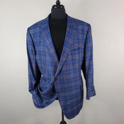 Copley Blazer Mens 48R Blue Plaid Bamboo Viscose Sport Coat Jacket Big & Tall - Image 1 of 4