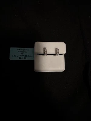 .925 Sterling Silver Huggie Earrings Moissanite Stone Hoop NWT 0.13 CTW $249 tag - Image 1 of 3