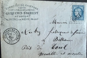 🦬Lettre avec N°60 - 25 c bleu Cérès - GC 1589 - Fresnes-en-Woëvre - Indice 3🦬 - Picture 1 of 1