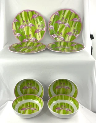 Juego (de 8) platos y cuencos de cena de melamina flamenco rosa CYNTHIA ROWLEY Foto 1 de 4