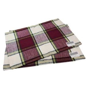 Juego de 2 manteles de comedor a cuadros de vino borgoña crema amarillo verde rectangulares NUEVO - Imagen 1 de 8