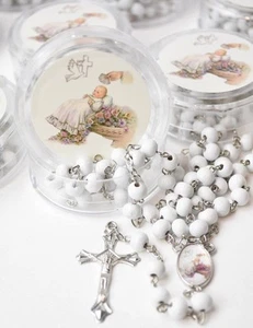12pcs White Scented Wooden Rosaries Baby Baptism Party Favors Recuerdos Rosario - Picture 1 of 8