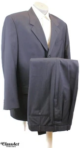 GEORGIO GIOVANNO MEN'S 2 PC SUIT Wool Blend 3 Btn Black Striped 44L Pleated 34" - Picture 1 of 11