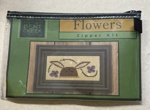 Bent Creek FLOWERS Zipper Kit 18ct Linen 8"x3" Bunny Rabbit Spring Easter - Picture 1 of 9