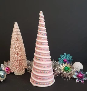 Candy Swirled Christmas Tree In Pink & White w/ Multi Color Candy Sprinkles - Picture 1 of 2