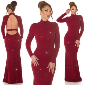 Koucla Kleid Damen Abendkleid Maxi Red-Carpet Party Glitzer Kleid Bordeaux S - Bild 1 von 8