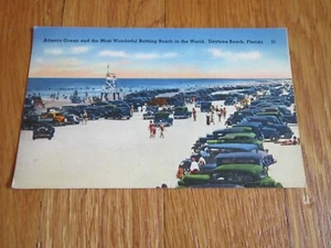 Cartolina d'epoca Daytona Beach FL VECCHIE auto 1940 Ocean Bathers lino Tichnor - Foto 1 di 10