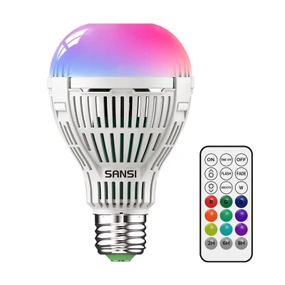 SANSI RGB LED Light Bulb 18W (120W Equiva) Smart Light Bulb Dimmable A21 Remote - Image 1 of 4