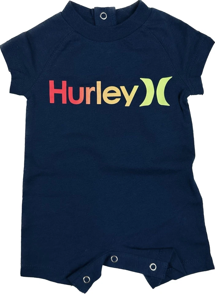 Mameluco de una pieza estampado de logotipo de surf de algodón manga corta azul marino Hurley Baby talla nuevo en caja Foto 1 de 1
