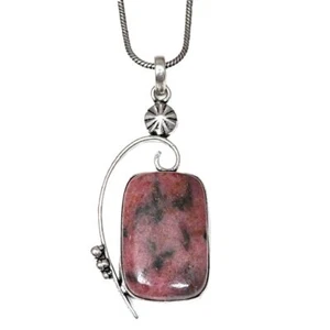 Necklace Rhodonite Drusy Gemstone Handmade Jewelry 2.5" - Picture 1 of 8