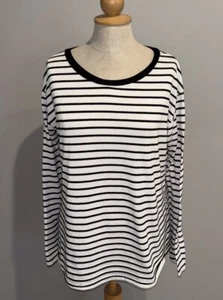 Nine Britton Women Black White Long Sleeve Stripe Shirt Sz M - Picture 1 of 6