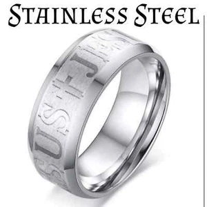 Stainless Steel Silver Engraved Christian Jesus Ring sz 10 NEW! - Picture 1 of 6