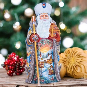 Wooden Carved Saint Nicholas Figurine 12", handmade Christmas Home Decor indoor - Picture 1 of 15
