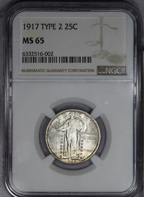 1917 Standing Liberty Quarter 25c Type 2 NGC MS65 - Image 1 of 2