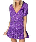 Buddy Love Dress Small Ultraviolet Purple Star Print Ray Ruffled Short Sleeve