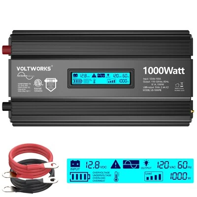 Pure Sine Wave 1000 Watt Power Inverter DC 12v to AC 110V-120V 1000W Inverter - Image 1 of 4