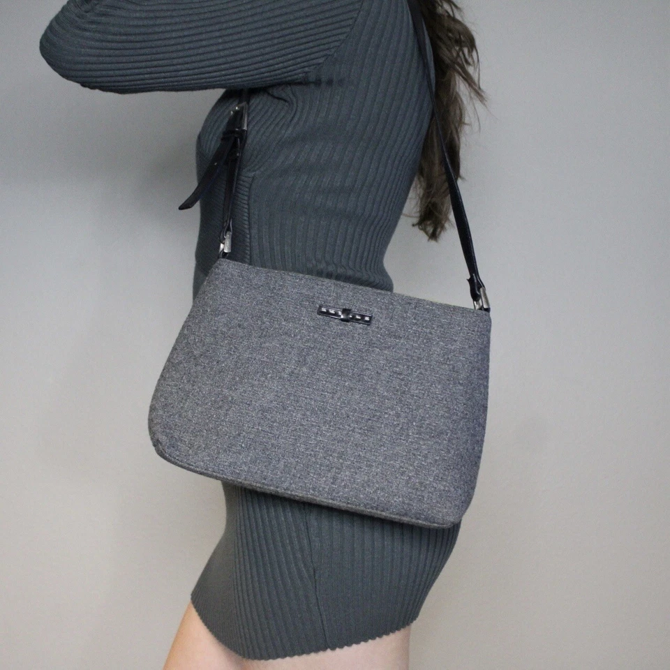 Wool Blend Shoulder Bag 22 x 12 x 2.5 in Gray Purse Medium Size Classic Neutral - Image 1 of 4