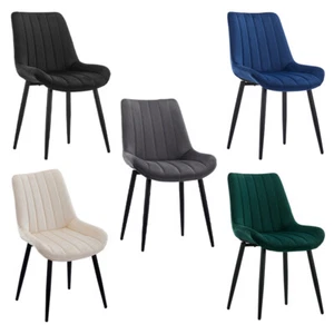 Pair of Velvet Dining Chairs Padded Seat Metal Leg Kitchen Chairs Multicolor - Picture 1 of 79