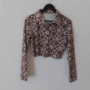 Vintage Womens Blouse Shirt Top Size 10 8 Pink Brown 70s Flower Powet Party - Picture 1 of 7