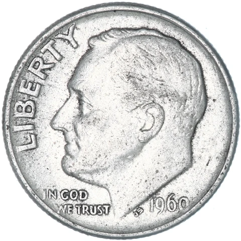 1960 (P) Roosevelt Dime 90% Silver Extra Fine XF Cover