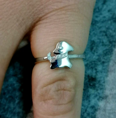 anello piccolo donna ragazza argento 925 e zirconi cane regolabile elegante fine - Immagine 1 di 4