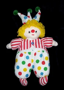 17" Pier 1 Imports CLOWN Jester Cloth Plush Blonde Yarn Hair Polka Dots Stripe - Picture 1 of 3