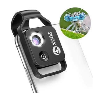 200X Phone Microscope Lens Phone Micro Lens for iPhone Android with LED Light - Picture 1 of 9