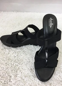 Charles David Slip-on T-Strap Sandals Sz 9.5 Black - Picture 1 of 11