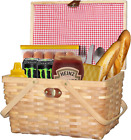 .Com Gingham Lined Woodchip Picnic Basket with Lid and Movable Handles