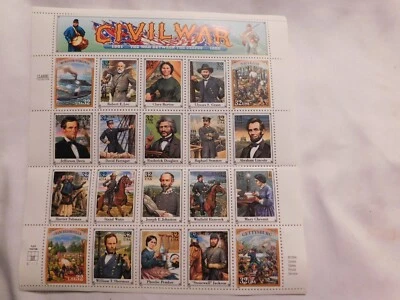Почтовая служба США классическая коллекция почтовые марки гражданской войны 1994 полный лист 20 марок - Изображение 1 из 4