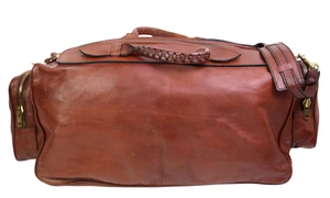 VINTAGE HANDMADE SADDLE BROWN GENUINE LEATHER GYM SHOULDER BAG TRAVEL BAG - Picture 1 of 11