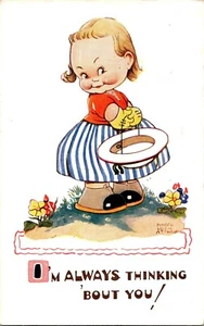 Kleines Mädchen, ich denke immer an dich Mabel Lucie Attwell Vintage Postkarte J64 - Bild 1 von 2