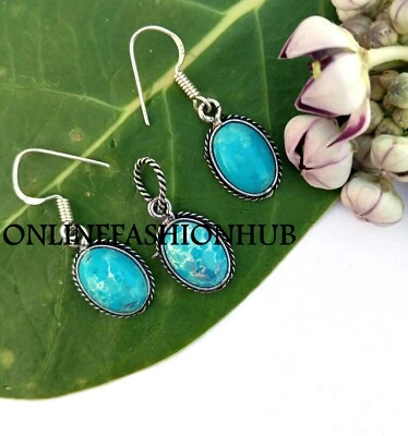 Juego de pendientes colgantes de diseño enchapado en plata de ley 925 con piedras preciosas brillantes Larimar Foto 1 de 3