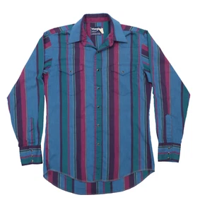 Vintage Wrangler Pearl Snap Shirt Men 15.5-34 Striped Rockabilly Cowboy USA Made - Picture 1 of 11