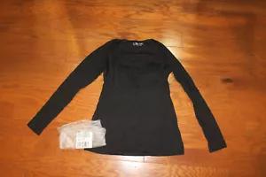 S ❤️ VICTORIA'S SECRET ❤️ CLASSIC TEE TOP OFFICE LONG SLEEVE BLACK PADS RUCHED - Picture 1 of 7