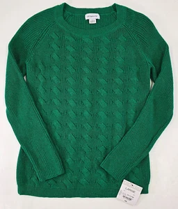 Liz Claiborne Wm L Cable Knit Long Sleeve Round Neck Sweater Christmas Green NWT - Picture 1 of 13