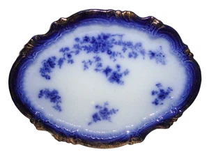 Antike Flow Blue Labelle Servierplatte ~ ovales Tablett ~ Wheeling La Belle - Bild 1 von 9