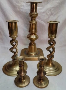 Vintage Brass Candlesticks - 5 Pieces - Picture 1 of 5