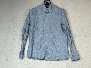 NORDSTROM Blue 100% Linen Long Sleeve Button up Shirt Medium classic fit - Picture 1 of 9