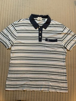 Camisa Polo Vintage Munsingwear Penguin Rayas Azul Marino Rosa Blanco Bolsillo L Foto 1 de 4
