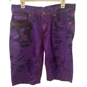 True Religion Urban Cow Billy Purple Wash Distressed Denim Jeansshorts Gr. 34 - Bild 1 von 8
