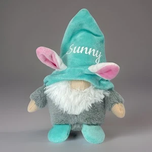 Fuzzy Friends Easter Plush Gnome Sunny with Bunny Ears 7" Teal and Gray - Picture 1 of 10