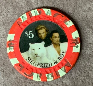 RARO Siegfried & Roy $5 Casino Chip da "The Mirage" a Las Vegas - MAGIA! - Foto 1 di 4