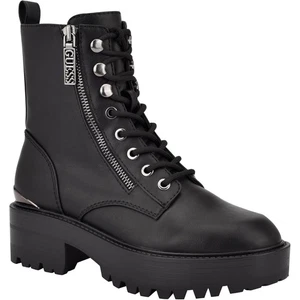 Guess Women Fearne Chunky Platform Combat Boots Size US 8.5M Black Faux Leather - Picture 1 of 4